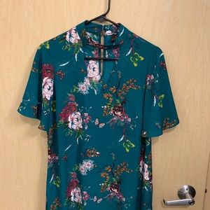 Green floral flutter sleeve dress